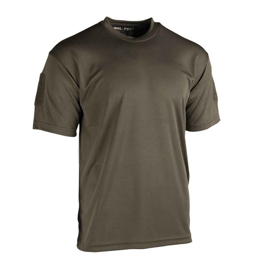 Camiseta táctica Quick Dry manga corta verde con paneles de velcro en las mangas, poliéster