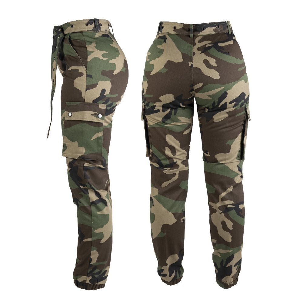 Pantalones militares mujer MIL-TEC ARMY WOODAND con bolsillos cargo y cinturón