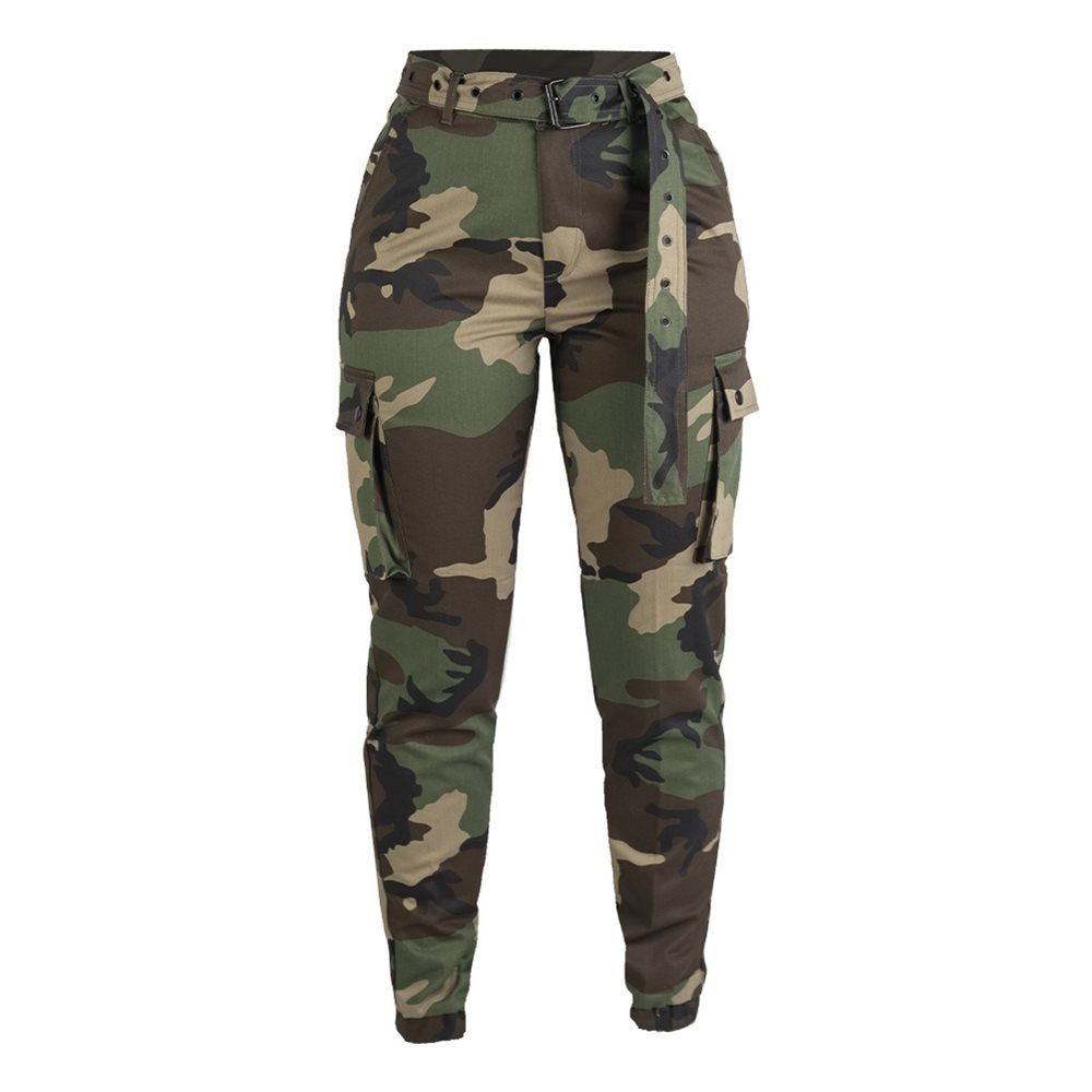 Pantalones militares mujer MIL-TEC ARMY WOODAND con bolsillos cargo y cinturón