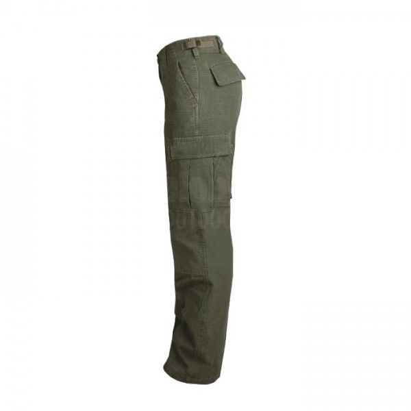 Pantalones mujer estilo BDU rip-stop verdes con bolsillos cargo y cordones en bajos