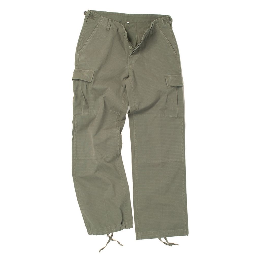 Pantalones mujer estilo BDU rip-stop verdes con bolsillos cargo y cordones en bajos