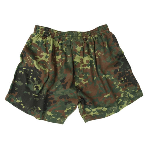 Boxer hombre Flecktarn color olivo, corte amplio, cinturilla ancha y apertura con 2 botones, 100% algodón