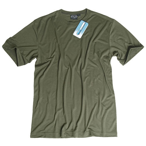 Camiseta COOLMAX® verde, 100% poliéster, ligera y transpirable