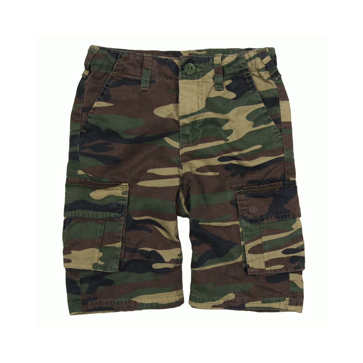 Pantalones cortos infantiles cargo WOODLAND 100% algodon prelavado, cierre boton y cremallera, cintura ajustable