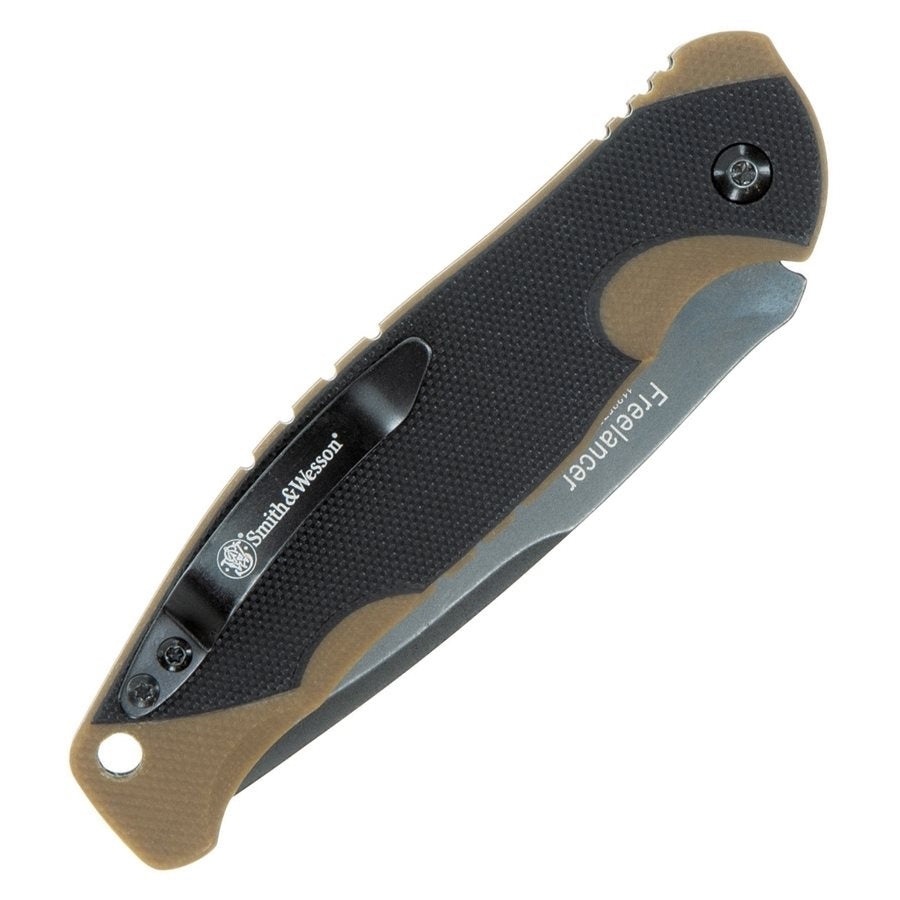 Navaja plegable FREELANCER Smith & Wesson, hoja lisa 8Cr13Mov, longitud total 20,5 cm, clip de bolsillo y cierre de botón