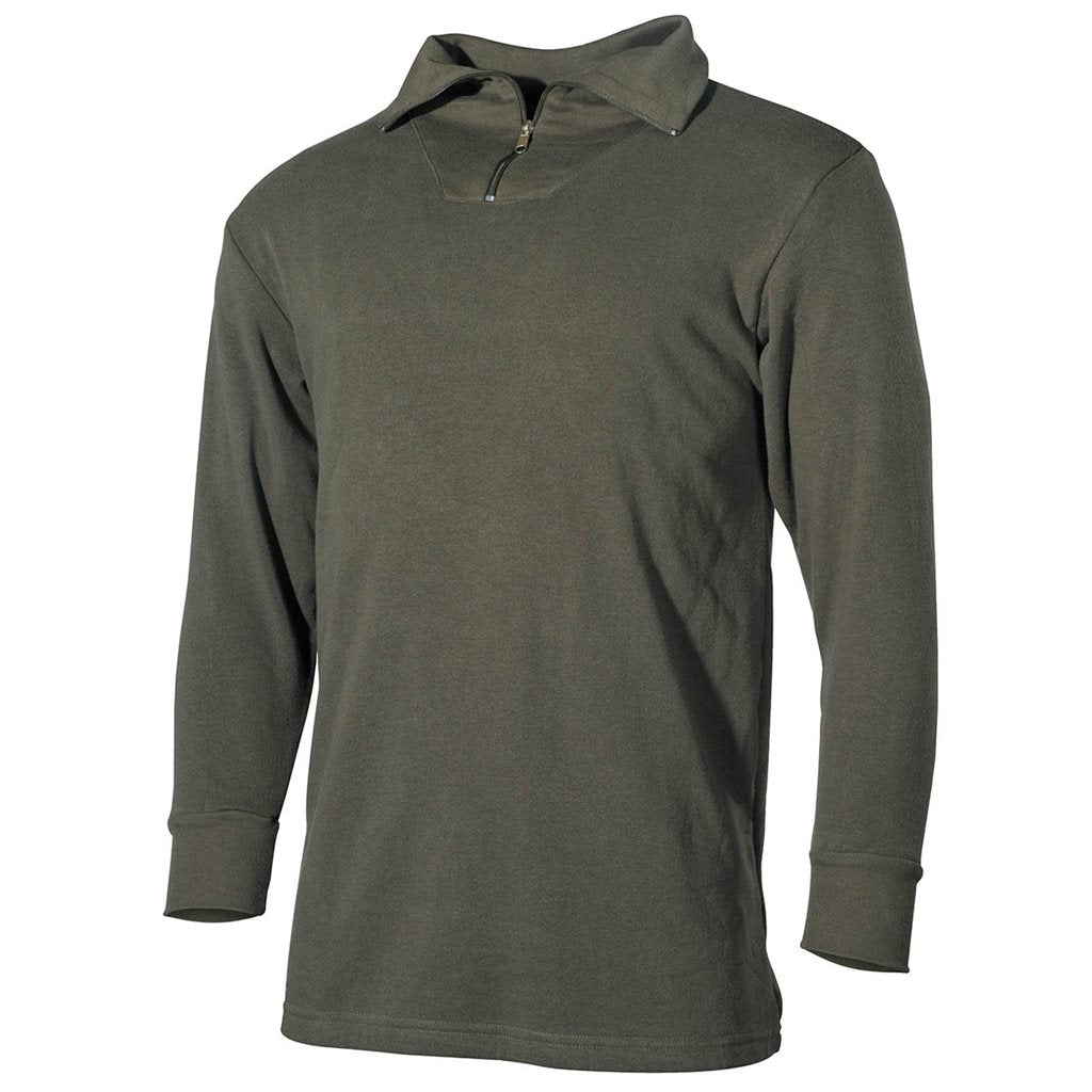 Camiseta BW verde con cuello alto y cremallera, 100% algodón
