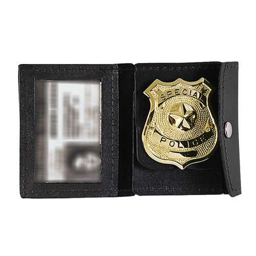 Funda de piel negra para placa e identificación con cierre a presión