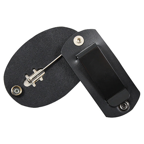 Funda de piel para placa con clip metálico y anilla trasera desmontable