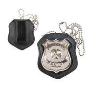 Funda de placa NYPD de cuero con clip y cadena, medidas aprox. 5 x 6,5 cm