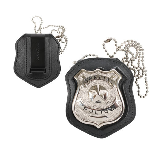 Funda de placa NYPD de cuero con clip y cadena, medidas aprox. 5 x 6,5 cm