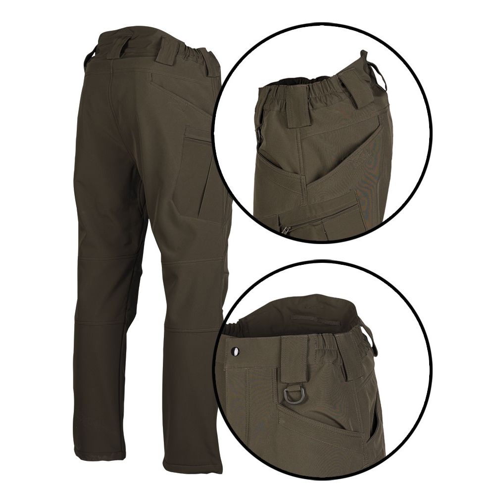 Pantalones ASSAUT softshell MIL-TEC con forro de fleece y refuerzo en rodillas