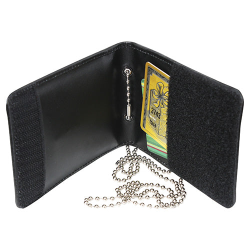 Funda de cuero negra para placa, tarjeta de identificación y tarjetas