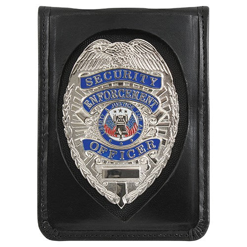 Funda de cuero negra para placa, tarjeta de identificación y tarjetas