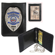 Funda de cuero negra para placa, tarjeta de identificación y tarjetas