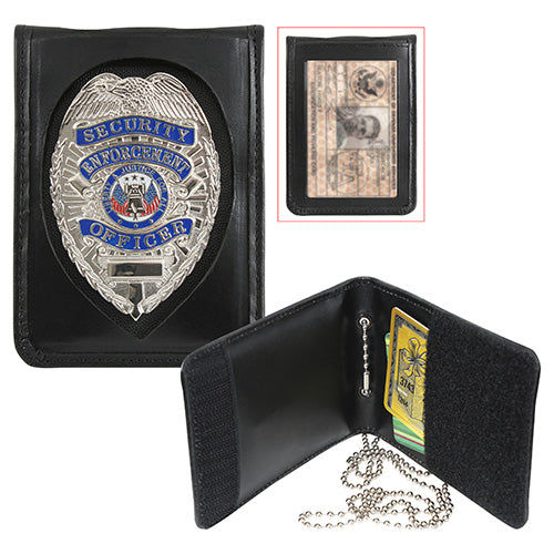 Funda de cuero negra para placa, tarjeta de identificación y tarjetas