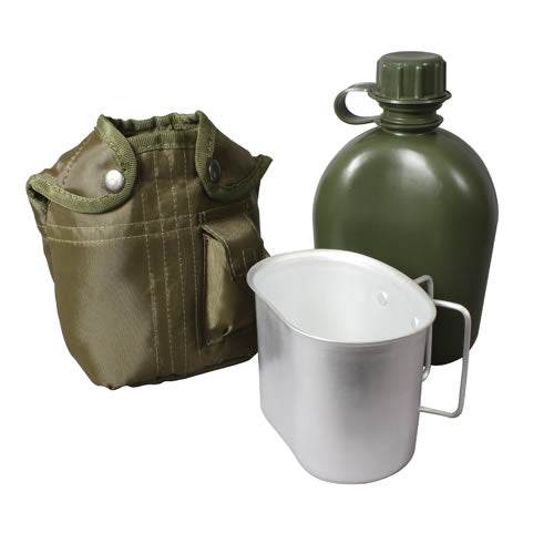 Cantimplora de campaña tipo US 1 Qt con boquilla de aluminio y funda de poliéster verde
