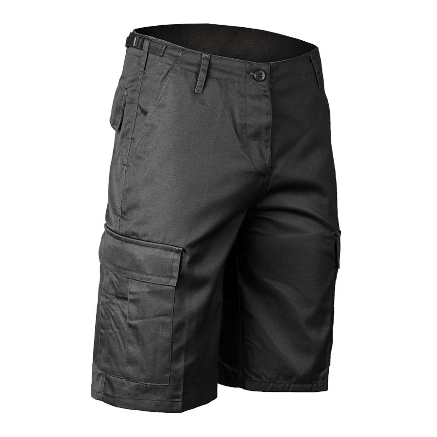 Pantalones cortos BDU negros con seis bolsillos y cierre de botones