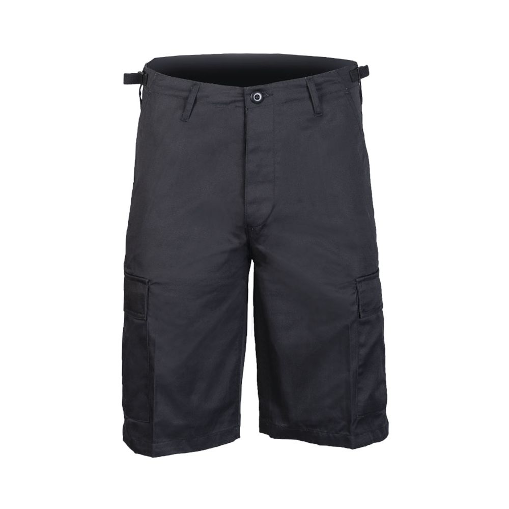 Pantalones cortos BDU negros con seis bolsillos y cierre de botones