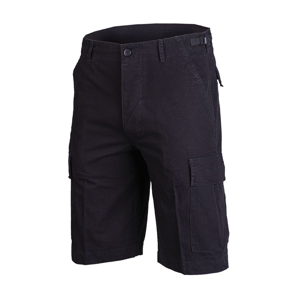 Pantalones cortos BDU rip-stop negros, 100% algodón, bolsillos cargo