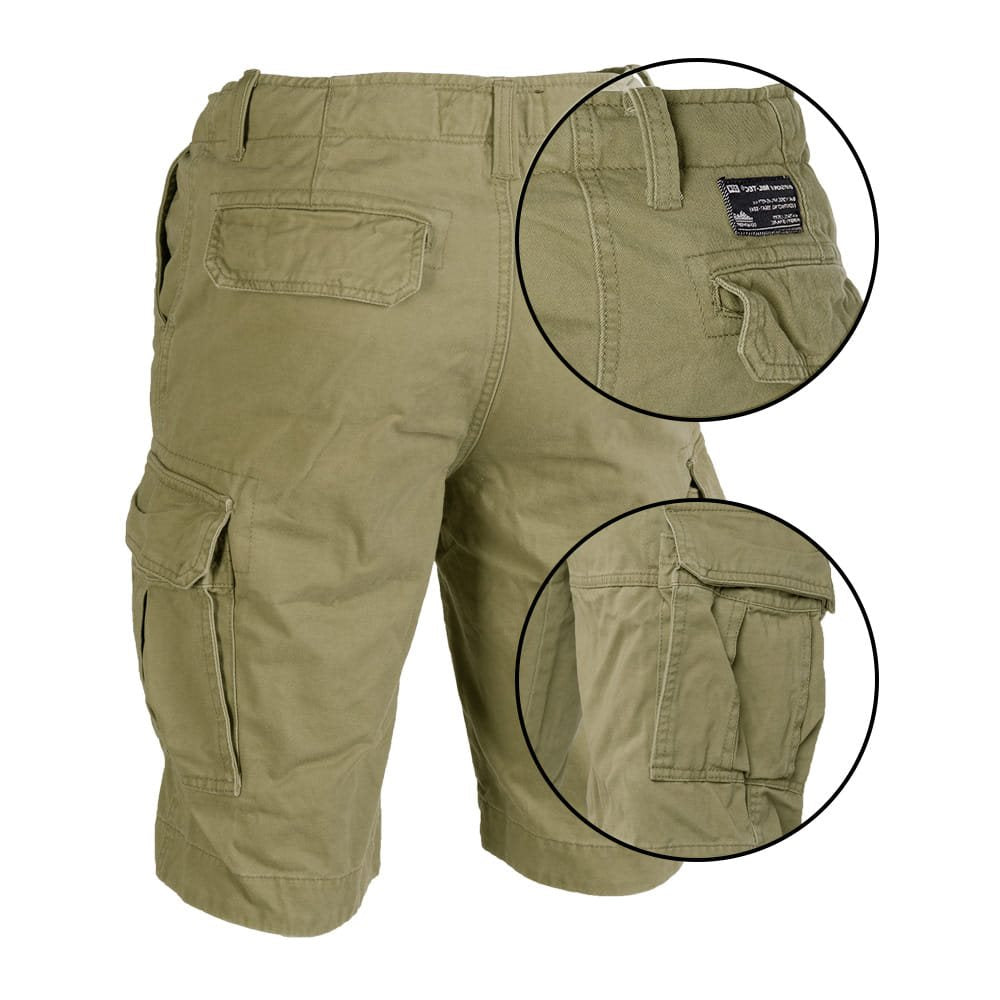 Pantalones cortos VAGE verdes de algodón prelavado con estilo vintage y seis bolsillos