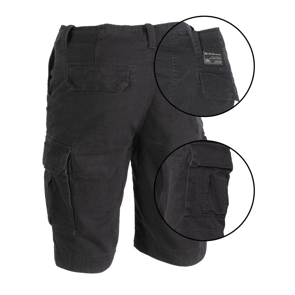 Pantalones cortos VAGE de algodón prelavado negros con seis bolsillos y trabillas para cinturón