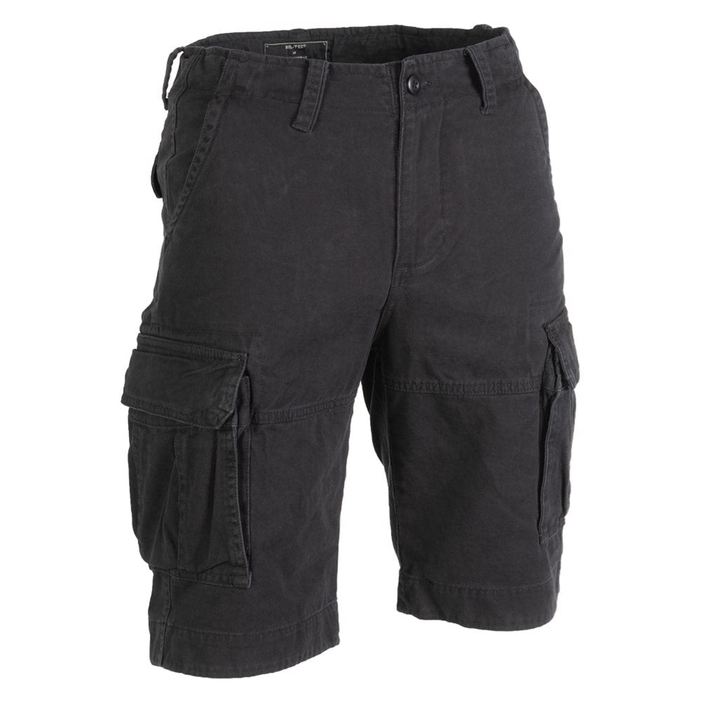 Pantalones cortos VAGE de algodón prelavado negros con seis bolsillos y trabillas para cinturón
