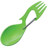 Příbor RATION verde: cubiertos 2 en 1 (tenedor y cuchara) con abridor y mosquetón, acero inoxidable 18 mm
