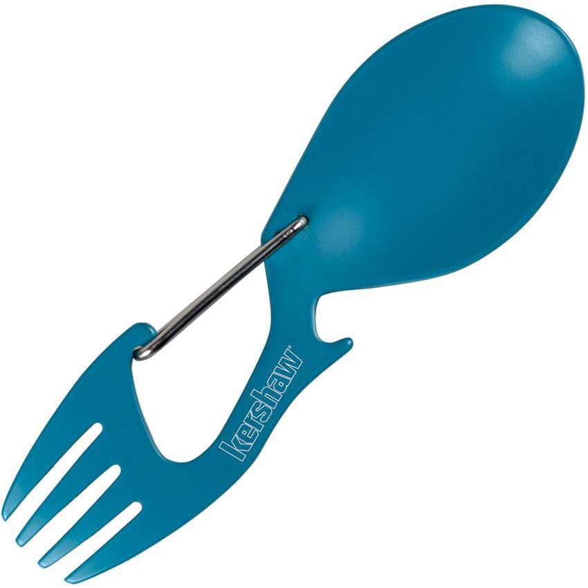 Příbor RATION verde: cubiertos 2 en 1 (tenedor y cuchara) con abridor y mosquetón, acero inoxidable 18 mm