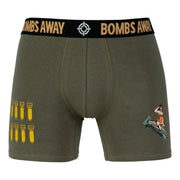 Boxers verdes 'BOMBS AWAY' con cintura elástica y estampados en ambos muslos