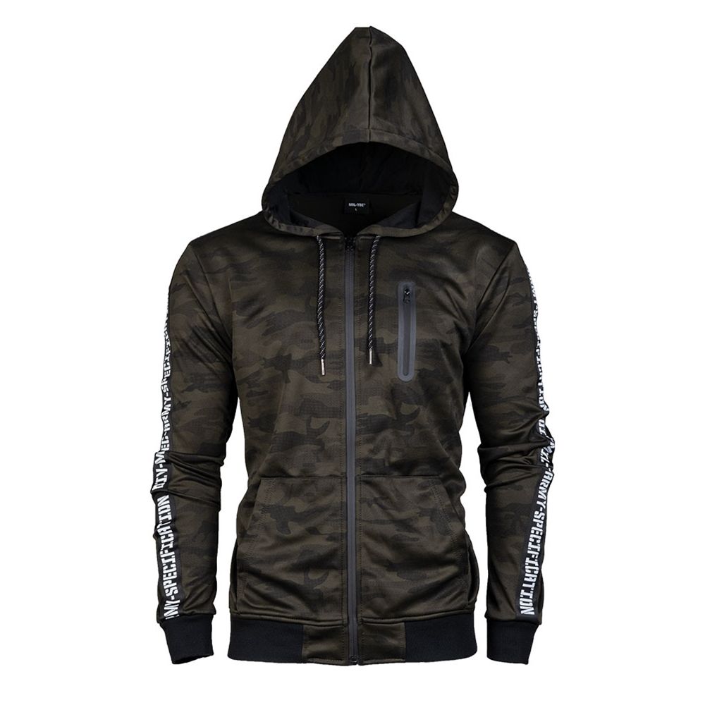 Sudadera MIL-TEC camuflaje WOODLAND con capucha ajustable y cremallera impermeable