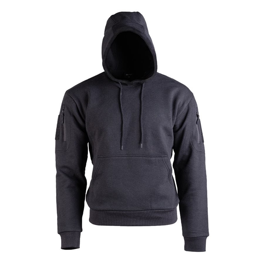 Sudadera táctica MIL-TEC negra con capucha y bolsillos VELCRO