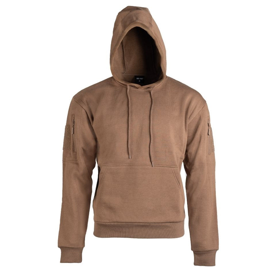 Sudadera TACTICAL MIL-TEC Dark Coyote con capucha, bolsillo canguro y paneles VELCRO