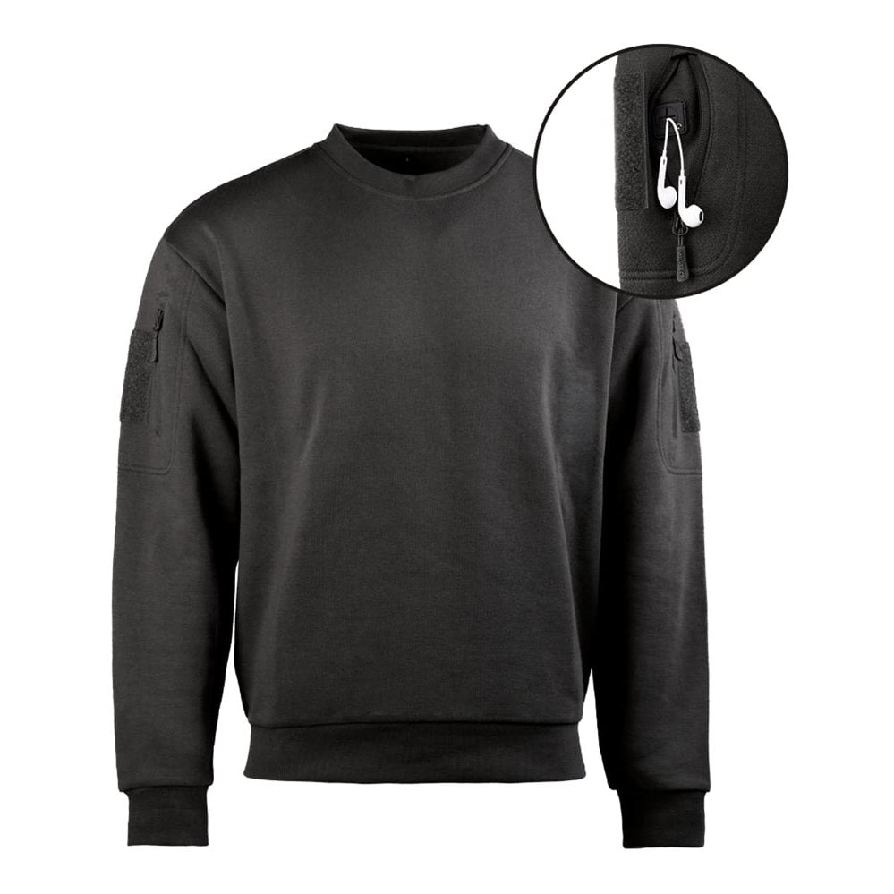 Sudadera táctica negra cuello redondo 60% algodón 40% poliéster