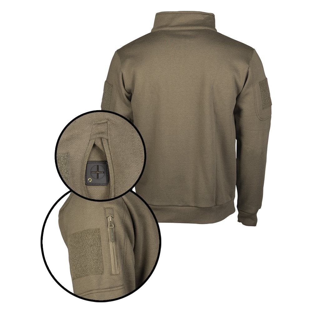 Sudadera táctica con cuello alto y cremallera 3/4, interior cálido y bolsillos en bíceps y manga