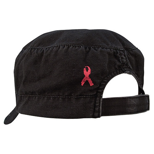 Gorra militar mujer PINK STRIPES Star & Ribbon rip-stop negra con lazo contra el cáncer de mama