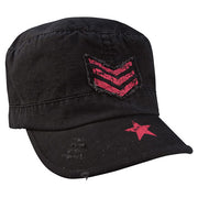 Gorra militar mujer PINK STRIPES Star & Ribbon rip-stop negra con lazo contra el cáncer de mama