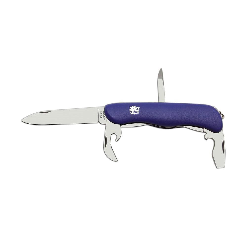 Navaja plegable 4/CK, hoja acero inoxidable 420, mango plastico azul y funda PVC