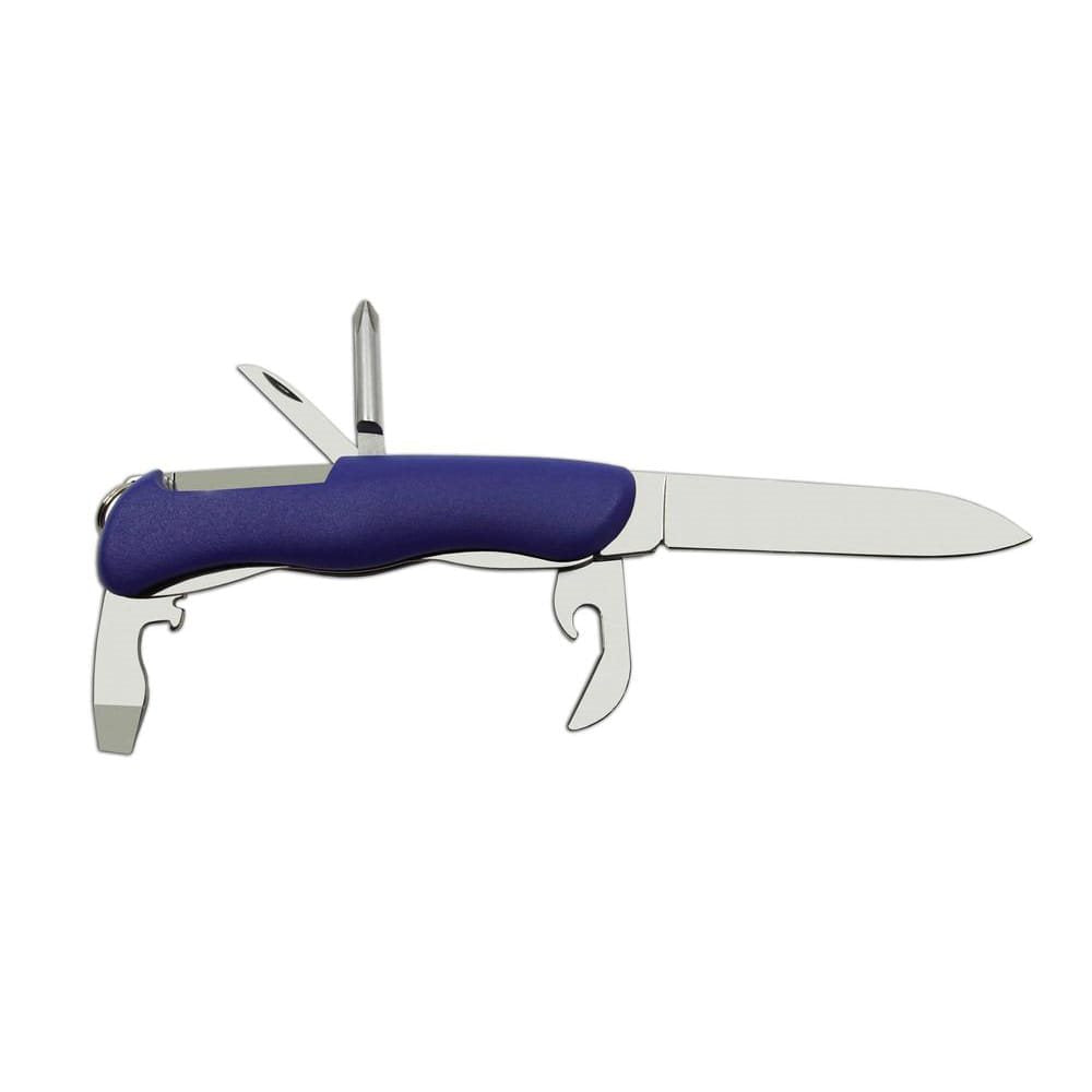 Cuchillo plegable 5/BK hoja acero 420 90 mm mango plastico azul funda PVC