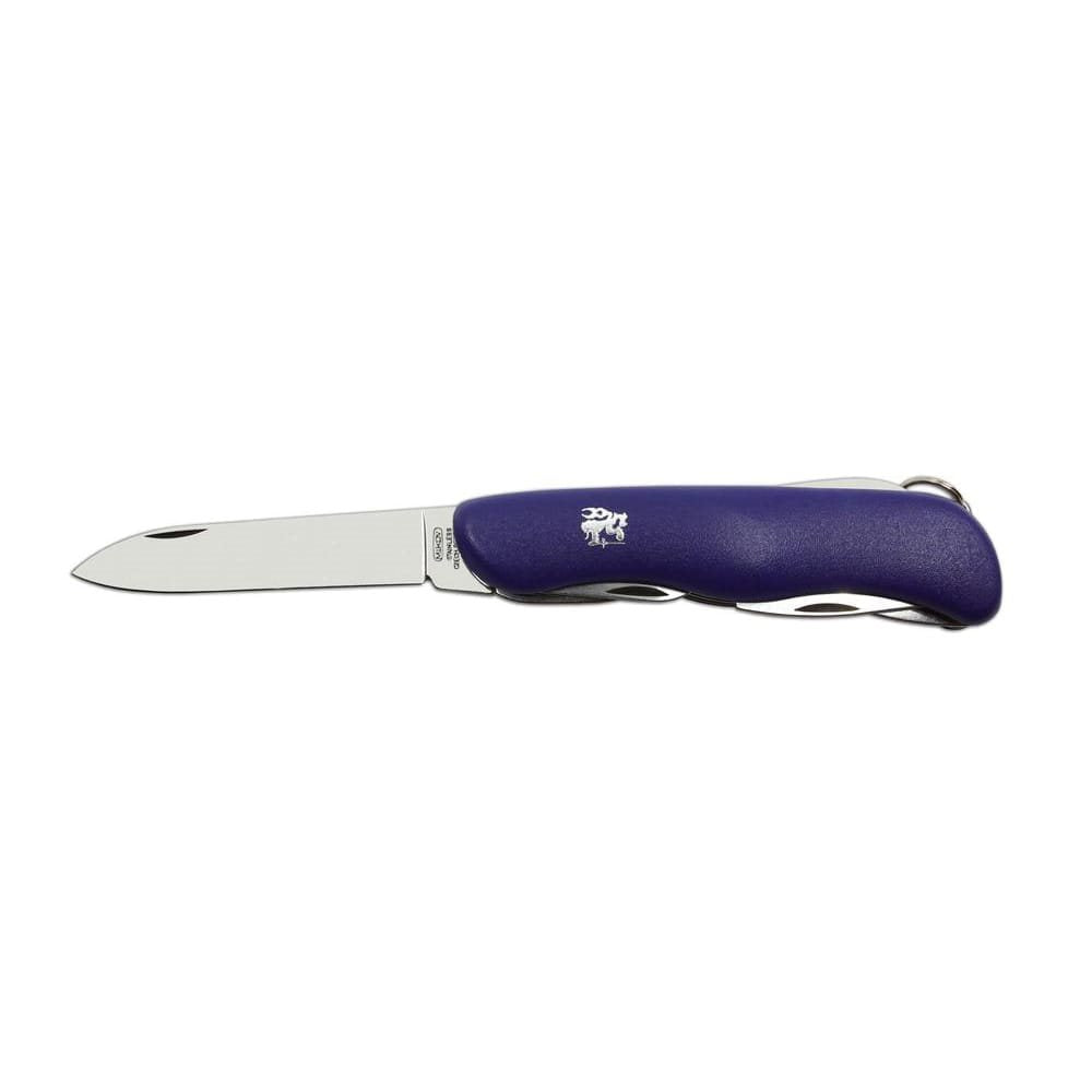 Cuchillo plegable 5/BK hoja acero 420 90 mm mango plastico azul funda PVC