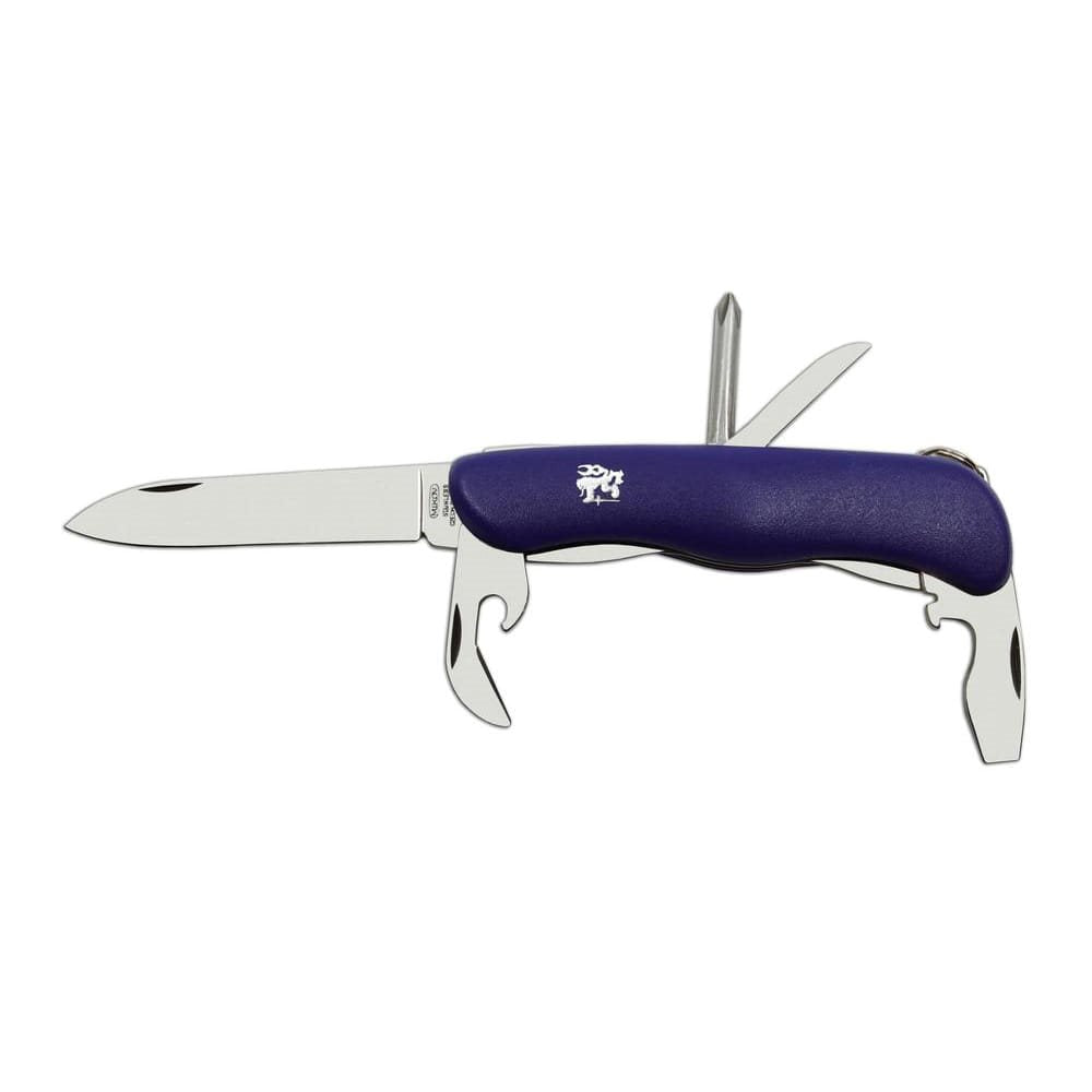 Cuchillo plegable 5/BK hoja acero 420 90 mm mango plastico azul funda PVC