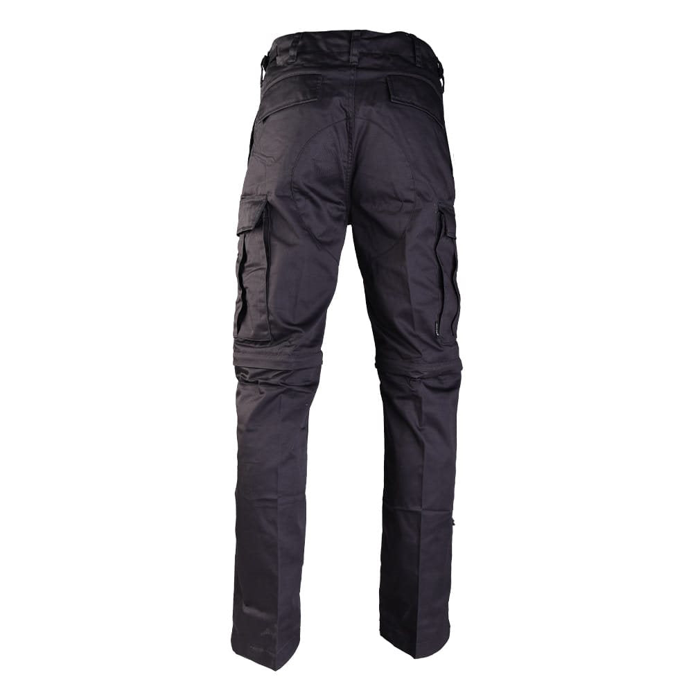 Pantalones BDU negros con perneras desmontables y múltiples bolsillos