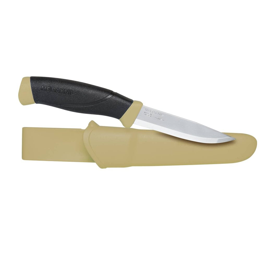 Cuchillo Mora Companion negro con funda de plástico y hoja de acero inoxidable