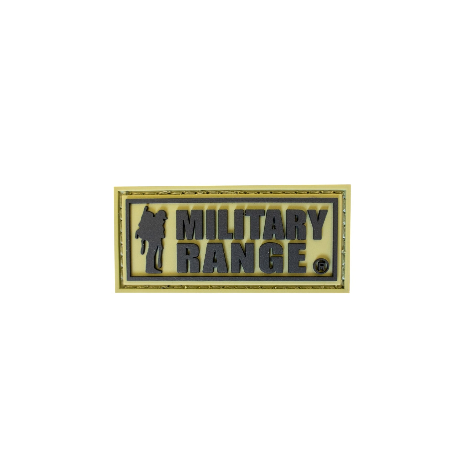 Parche MILITARY RANGE pequeño en kaki y negro, diseño textil visible en imagen
