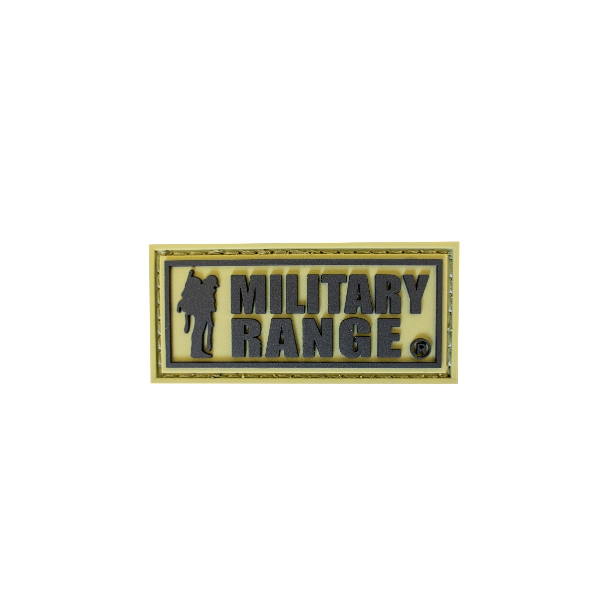Parche MILITARY RANGE pequeño en kaki y negro, diseño textil visible en imagen