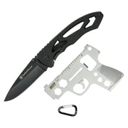 Cuchillo plegable HANDGUN con multi-herramienta y mosquetón, hoja 7,62 cm, acero inoxidable