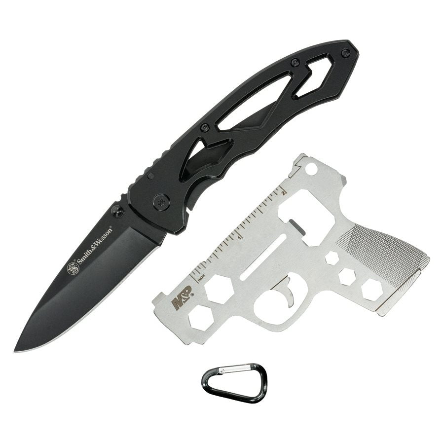Cuchillo plegable HANDGUN con multi-herramienta y mosquetón, hoja 7,62 cm, acero inoxidable