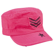 Gorra militar femenina vintage rosa con visera y ajuste universal en algodón rip-stop