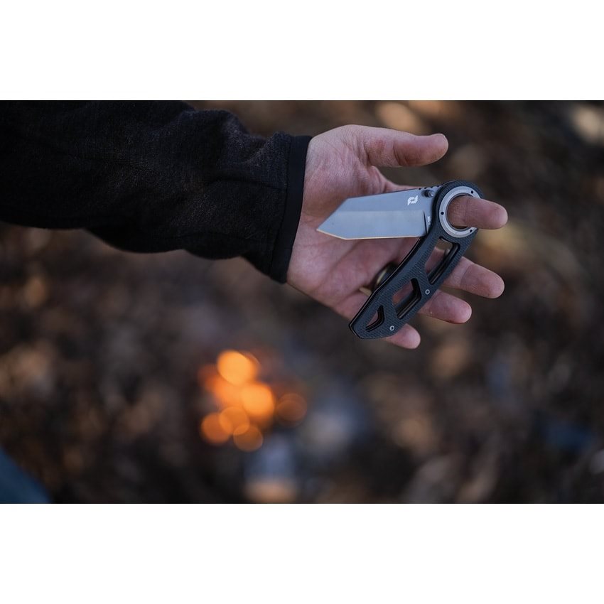 Navaja TORSION DELTA con hoja lisa de acero AUS-8 y mango G10, acabado gris mate