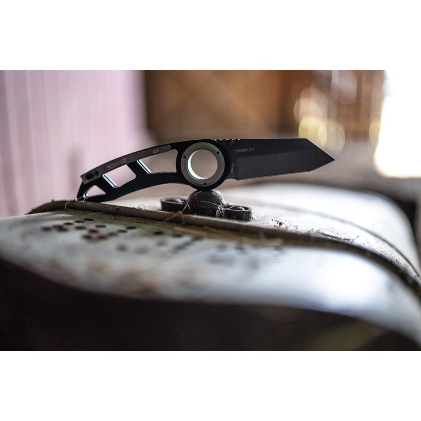 Navaja TORSION DELTA con hoja lisa de acero AUS-8 y mango G10, acabado gris mate
