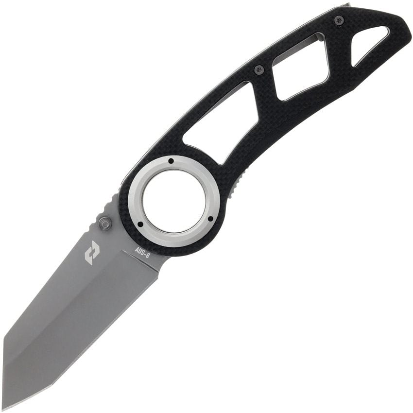 Navaja TORSION DELTA con hoja lisa de acero AUS-8 y mango G10, acabado gris mate